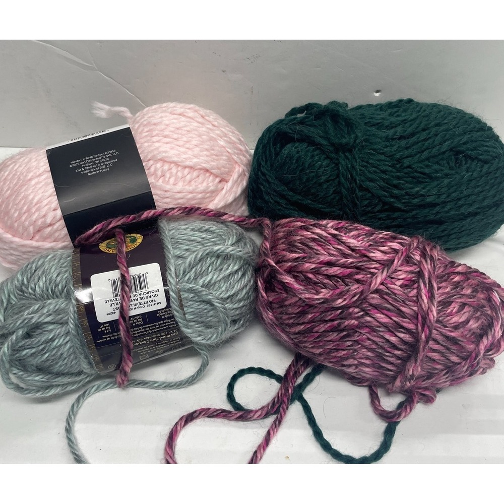 Lion Brand Yarn Lot of 4 Skeins Pink Green Multi-Color Craft Knitting Crochet